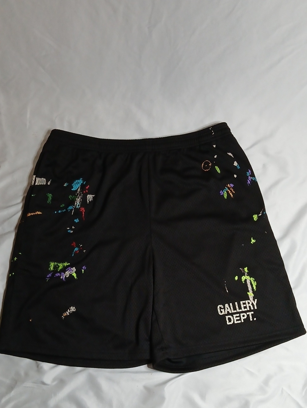 Gallery Dept Black Mesh Shorts with Multicolor Paint Splatter
